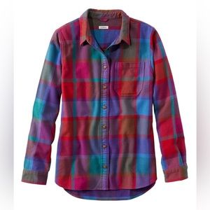 LL Bean organic flannel cranberry plaid shirt in medium